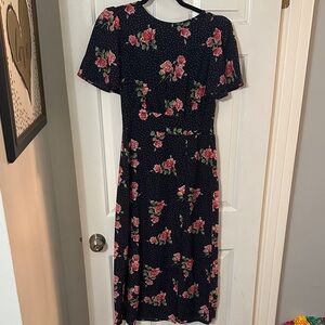Sugarlips Black Floral Midi Dress with Pink Accents